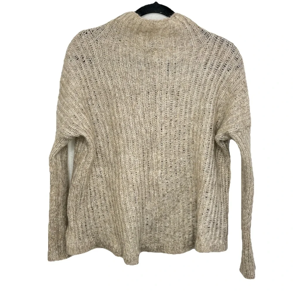 Eileen Fisher Open Knit‎ Mohair Turtleneck Mock Neck Hi Low Oatmeal Sweater Sz L